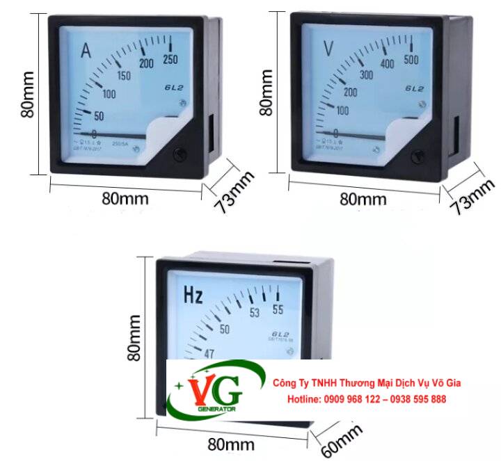 Đồng hồ đo tần số 45-55Hz 220V 80x80mm