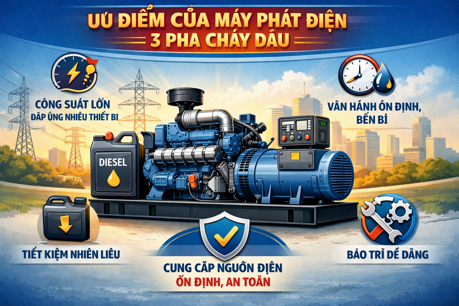Nguyên lý hoạt động và cấu tạo máy phát điện 3 pha chạy dầu