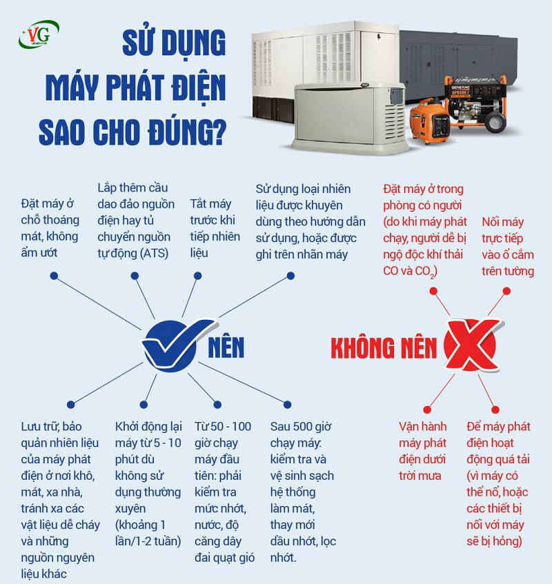 Sử dụng máy phát điện an toàn và hiệu quả